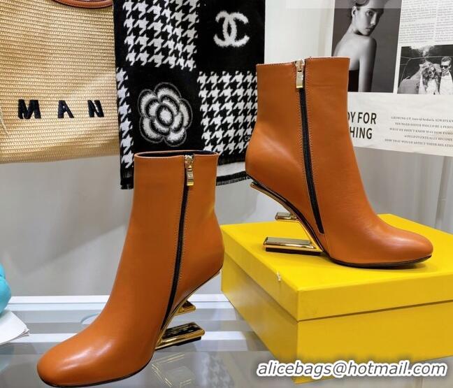 Affordable Price Fendi First Calfskin F Heel Ankle Boots 8cm 092434 Brown