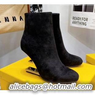 Top Quality Fendi First Suede F Heel Ankle Boots 8cm 092436 Black