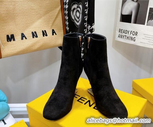 Top Quality Fendi First Suede F Heel Ankle Boots 8cm 092436 Black