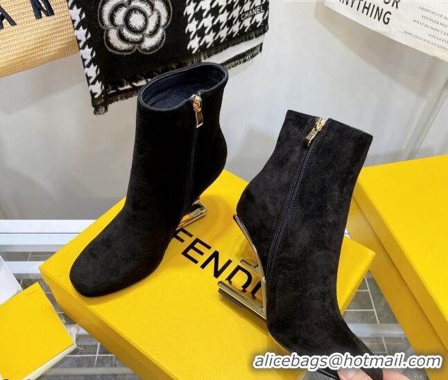 Top Quality Fendi First Suede F Heel Ankle Boots 8cm 092436 Black