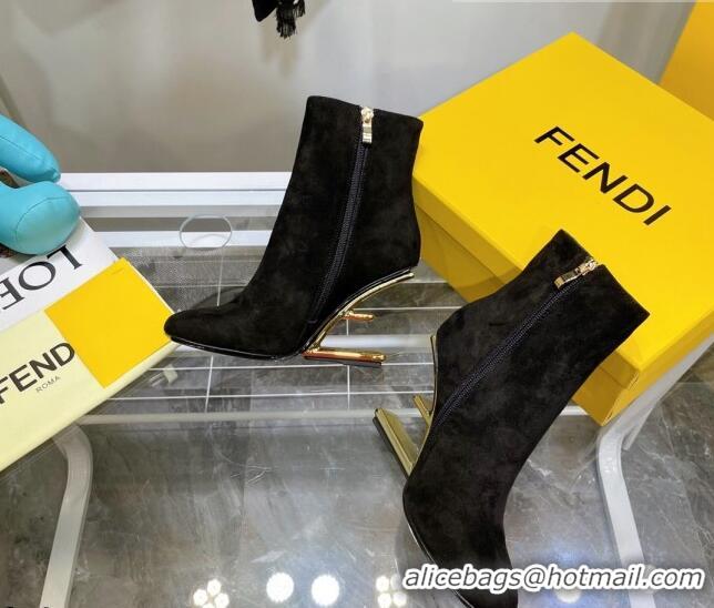 Top Quality Fendi First Suede F Heel Ankle Boots 8cm 092436 Black