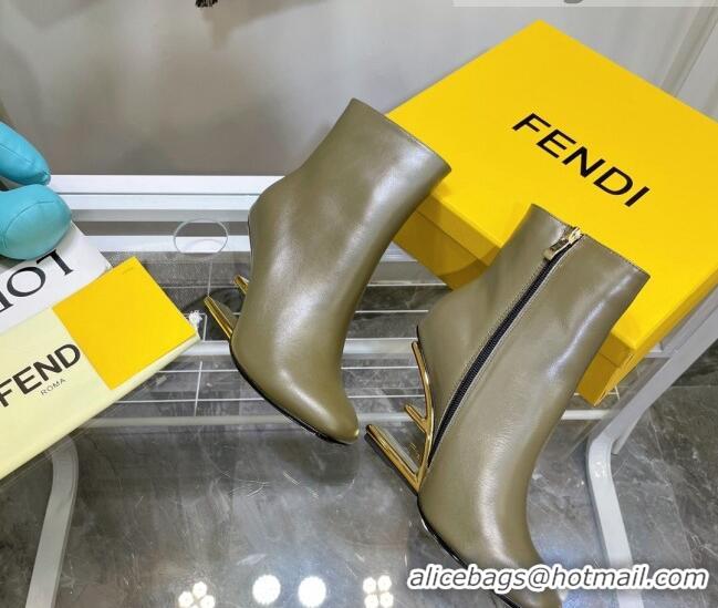 Discounts Fendi First Calfskin F Heel Ankle Boots 8cm 092437 Green