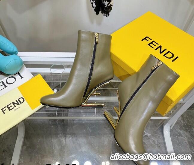 Discounts Fendi First Calfskin F Heel Ankle Boots 8cm 092437 Green