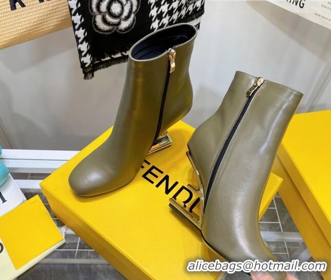 Discounts Fendi First Calfskin F Heel Ankle Boots 8cm 092437 Green