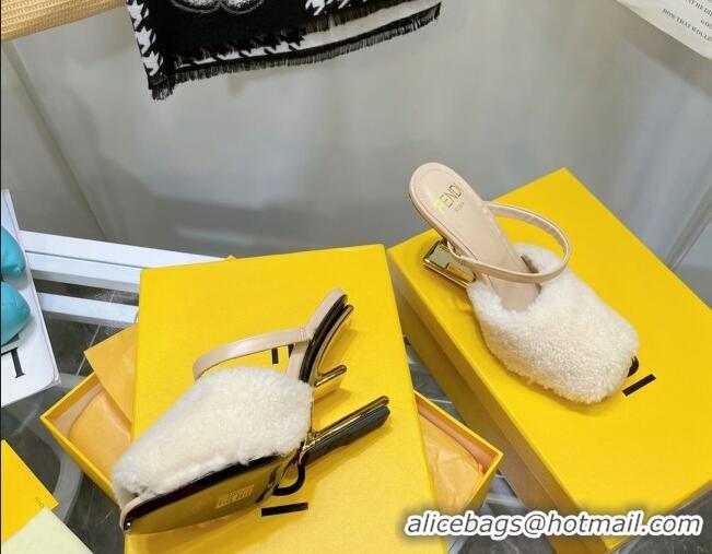 New Style Fendi First Shearling F High Heel Sandals 8cm 092438 White