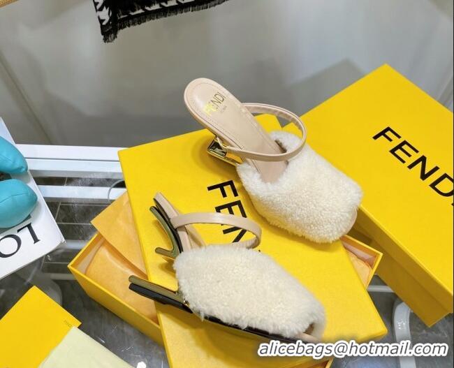 New Style Fendi First Shearling F High Heel Sandals 8cm 092438 White