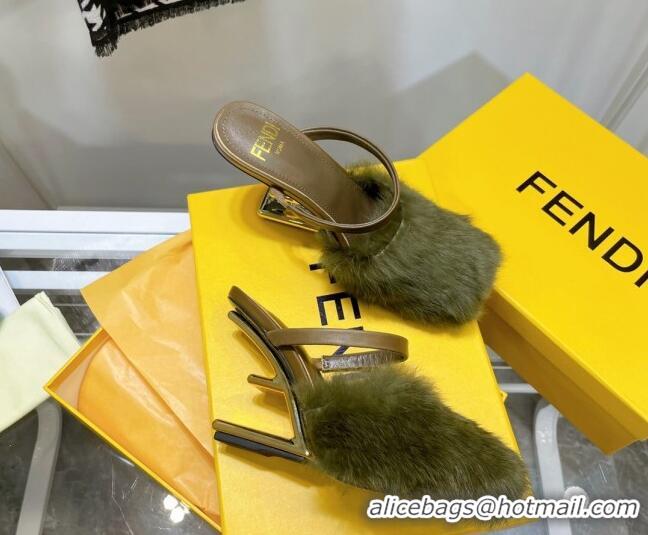 New Style Fendi First Rabbit Fur F High Heel Sandals 8cm 092441 Green