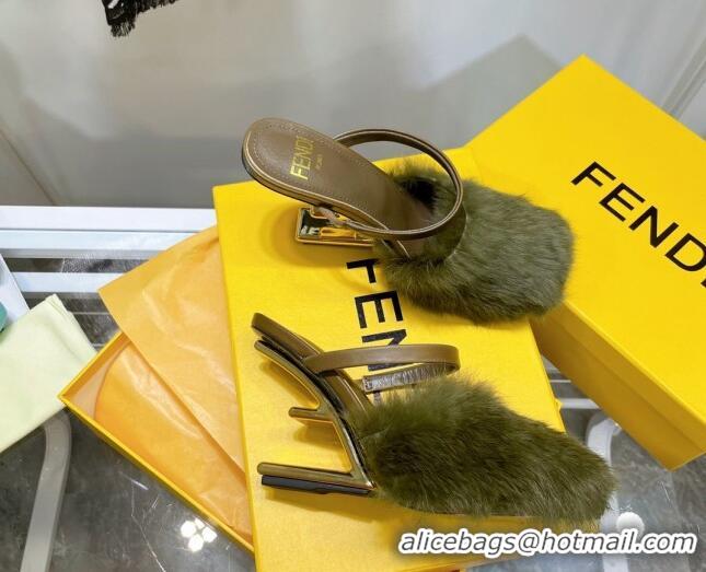 New Style Fendi First Rabbit Fur F High Heel Sandals 8cm 092441 Green