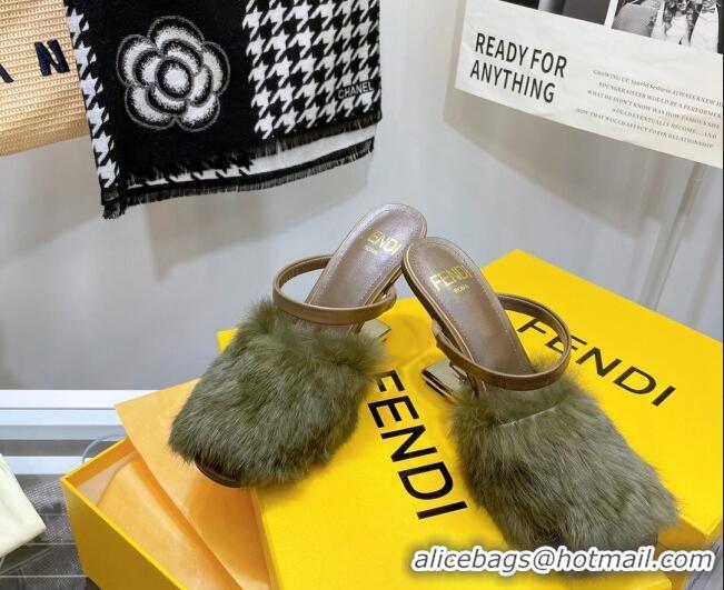 New Style Fendi First Rabbit Fur F High Heel Sandals 8cm 092441 Green