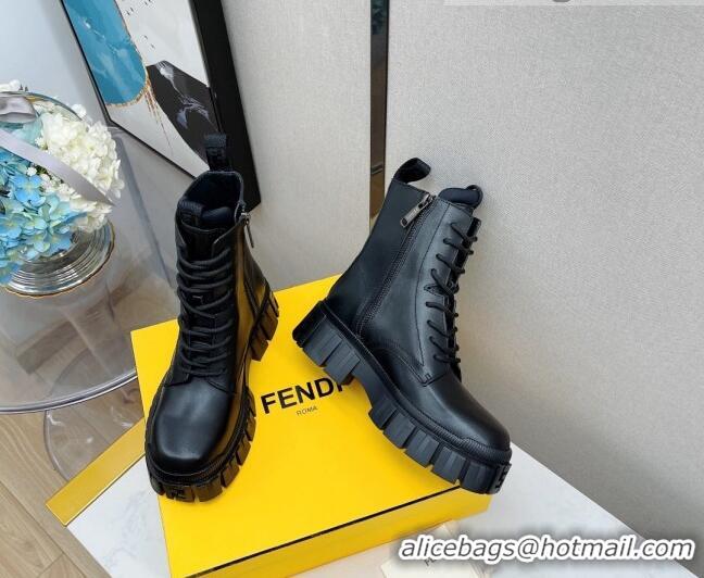 Discount Fendi Calfskin FF Lug Sole Ankle Boots 092449 All Black