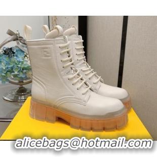 Luxury Hot Fendi Calfskin FF Lug Sole Ankle Boots 092449 White 