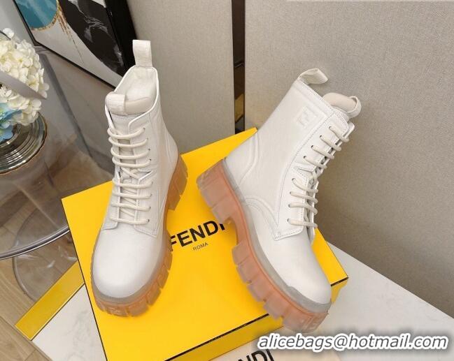 Luxury Hot Fendi Calfskin FF Lug Sole Ankle Boots 092449 White 