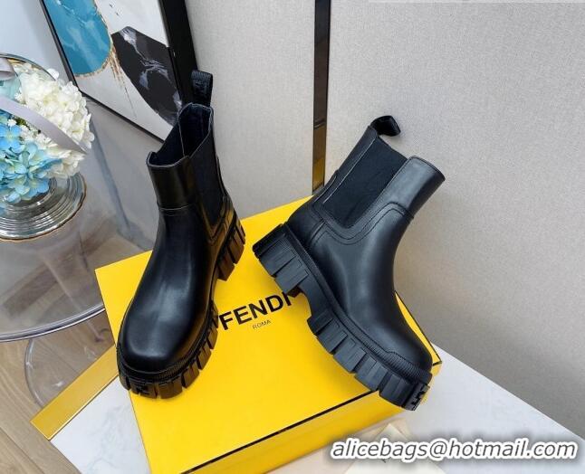 Popular Fendi Force Calfskin FF Lug Sole Chelsea Ankle Boots 092452 Black