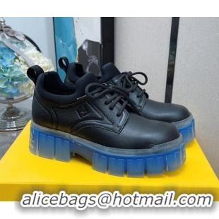 Newest Fendi Force Calfskin FF Lug Sole Lace-up 092453 Black/Blue