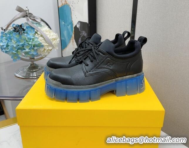 Newest Fendi Force Calfskin FF Lug Sole Lace-up 092453 Black/Blue