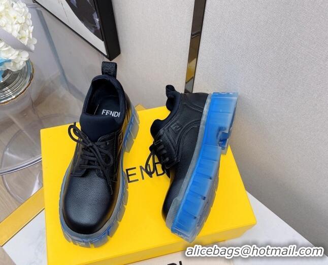 Newest Fendi Force Calfskin FF Lug Sole Lace-up 092453 Black/Blue