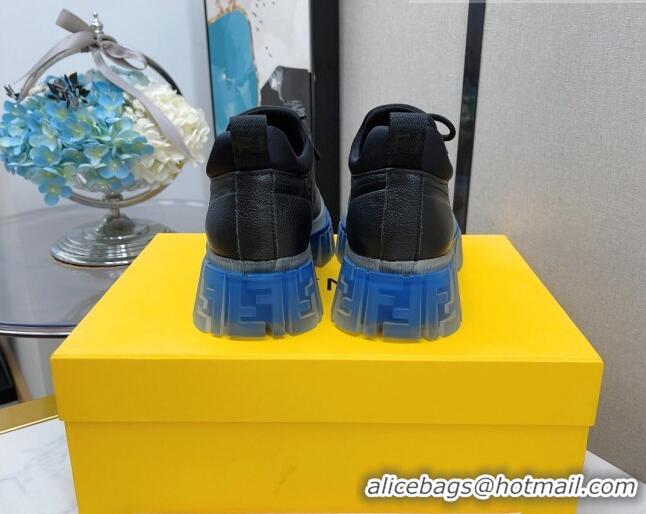 Newest Fendi Force Calfskin FF Lug Sole Lace-up 092453 Black/Blue