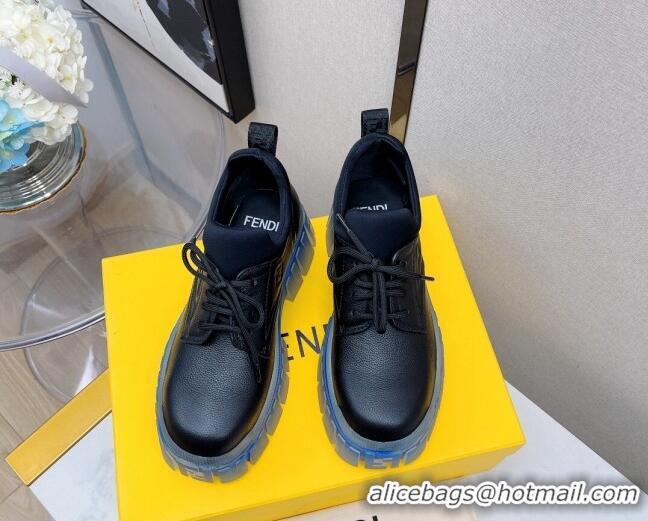 Newest Fendi Force Calfskin FF Lug Sole Lace-up 092453 Black/Blue