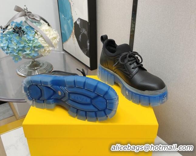 Newest Fendi Force Calfskin FF Lug Sole Lace-up 092453 Black/Blue