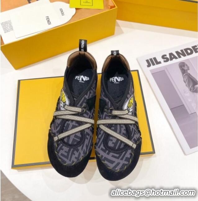 Best Design Fendi Flex Sneakers in Black Suede and Grey Mesh 092457