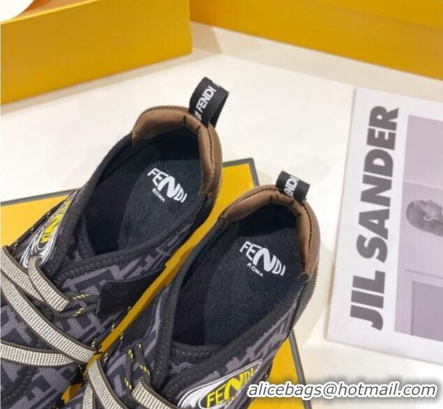 Best Design Fendi Flex Sneakers in Black Suede and Grey Mesh 092457