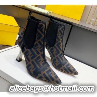 Unique Grade Fendi Colibri FF Mesh Ankle Boots 8.5cm 092458 Brown/Blue