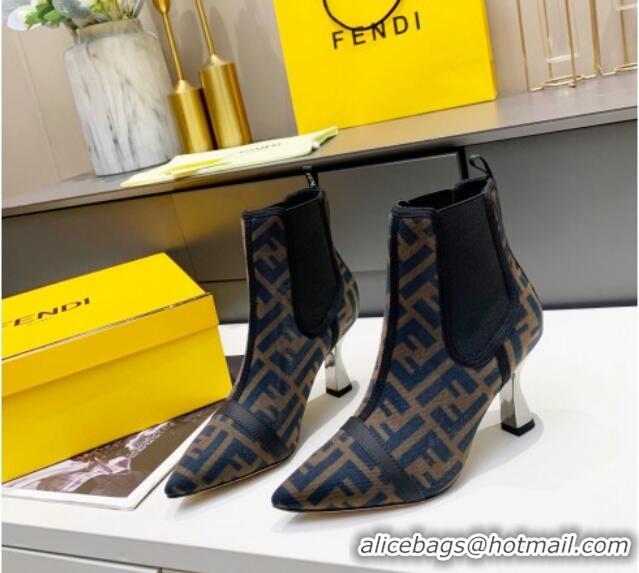 Unique Grade Fendi Colibri FF Mesh Ankle Boots 8.5cm 092458 Brown/Blue