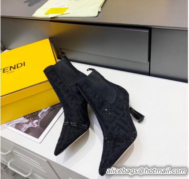 New Fashion Fendi Colibri FF Crystal Ankle Boots 8.5cm 092458 Black