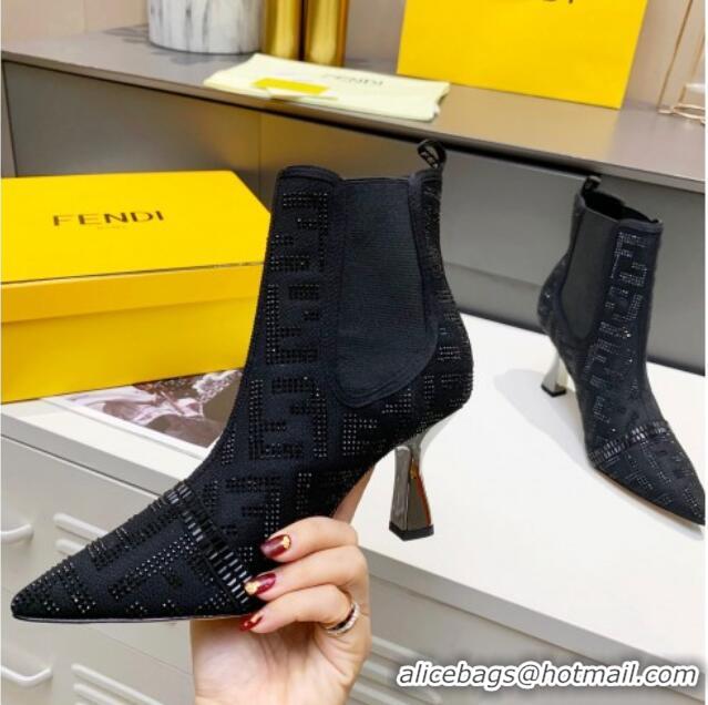 New Fashion Fendi Colibri FF Crystal Ankle Boots 8.5cm 092458 Black