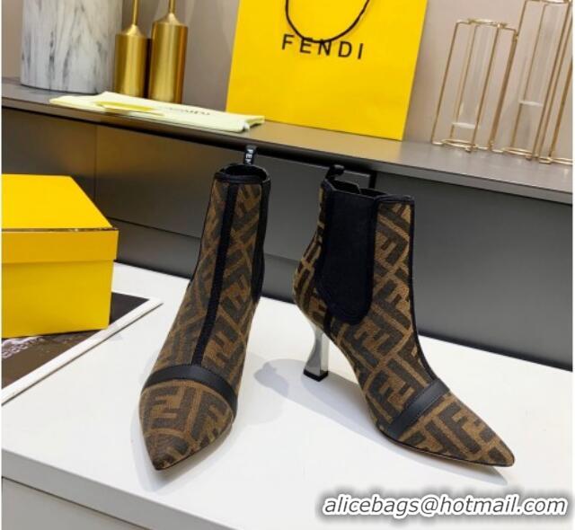 Grade Design Fendi Colibri FF Canvas Ankle Boots 8.5cm 092460 Brown