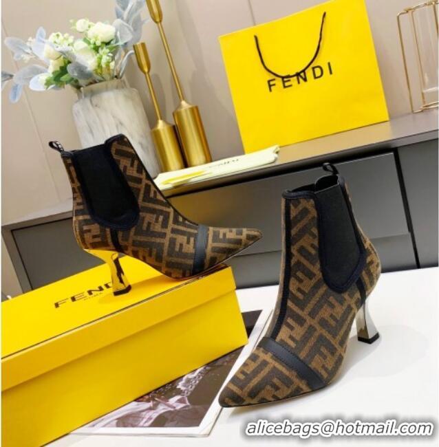 Grade Design Fendi Colibri FF Canvas Ankle Boots 8.5cm 092460 Brown