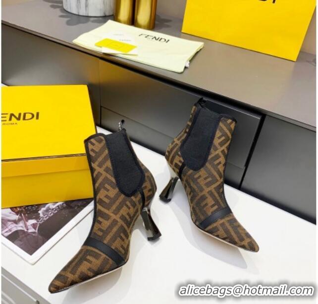 Grade Design Fendi Colibri FF Canvas Ankle Boots 8.5cm 092460 Brown