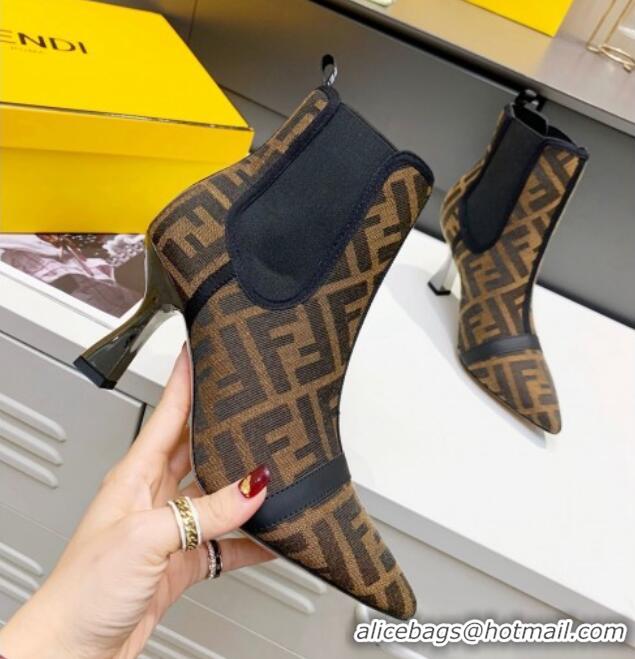 Grade Design Fendi Colibri FF Canvas Ankle Boots 8.5cm 092460 Brown