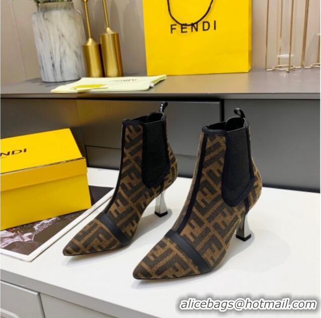 Grade Design Fendi Colibri FF Canvas Ankle Boots 8.5cm 092460 Brown