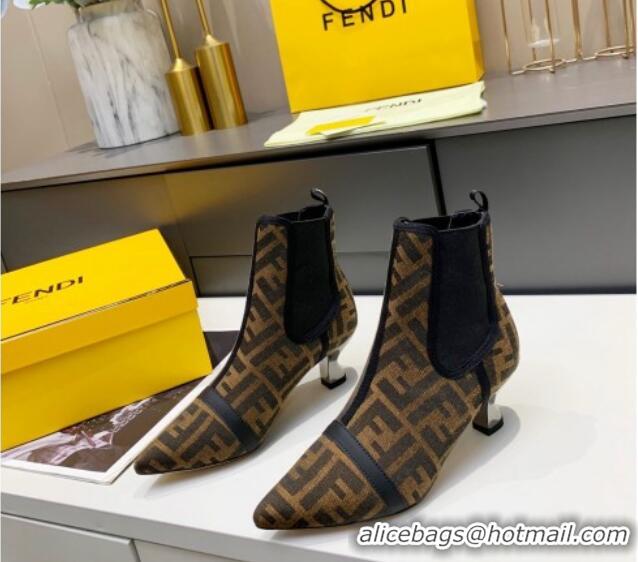 Low Price Fendi Colibri FF Canvas Ankle Boots 5.5cm 092462 Brown