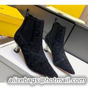 Best Quality Fendi Colibri FF Crystal Ankle Boots 5.5cm 092462 Black