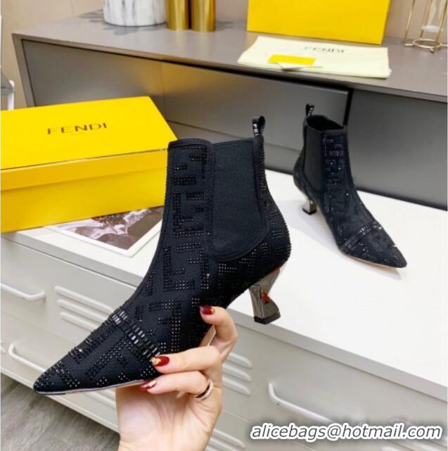 Best Quality Fendi Colibri FF Crystal Ankle Boots 5.5cm 092462 Black