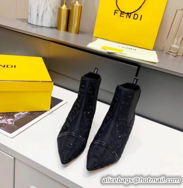 Best Quality Fendi Colibri FF Crystal Ankle Boots 5.5cm 092462 Black