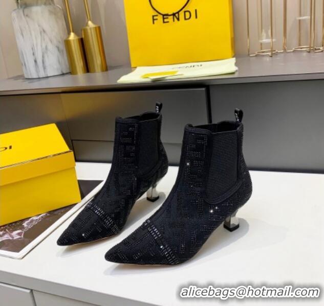 Best Quality Fendi Colibri FF Crystal Ankle Boots 5.5cm 092462 Black