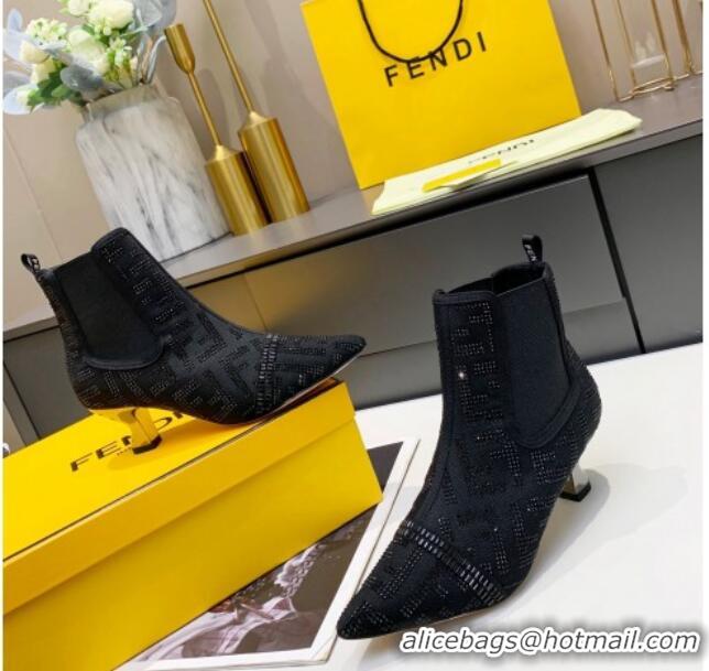 Best Quality Fendi Colibri FF Crystal Ankle Boots 5.5cm 092462 Black