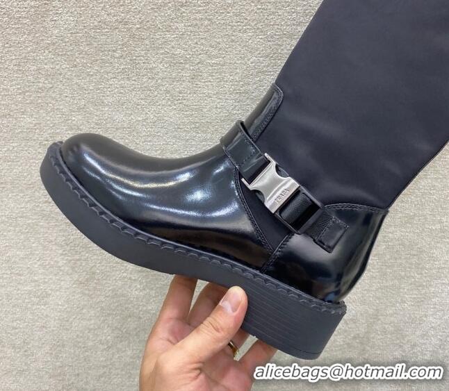 Super Quality Prada Brushed Leather and Nylon High Boots 091805 Black