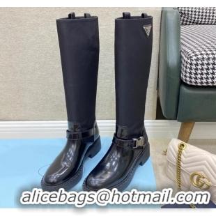 Good Quality Prada Brushed Leather High Boots 091812 Black