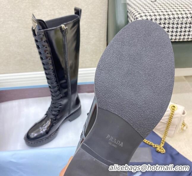 Good Quality Prada Brushed Leather High Boots 091812 Black