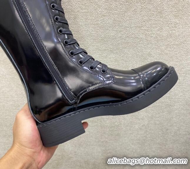 Good Quality Prada Brushed Leather High Boots 091812 Black