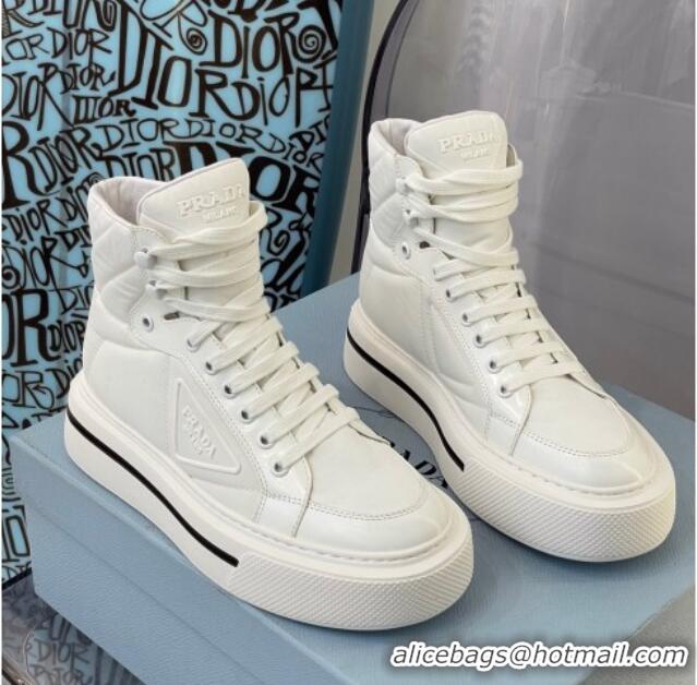 Classic Practical Prada Macro Re-Nylon and Brushed Leather High-Top Sneakers 091823 White