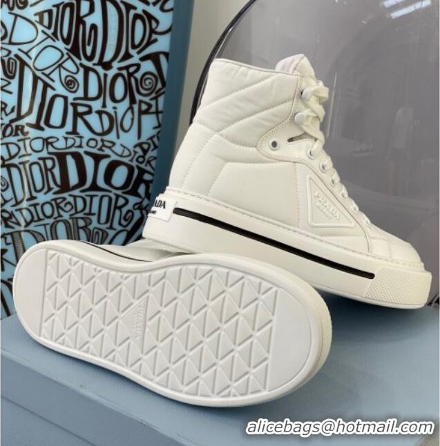 Classic Practical Prada Macro Re-Nylon and Brushed Leather High-Top Sneakers 091823 White