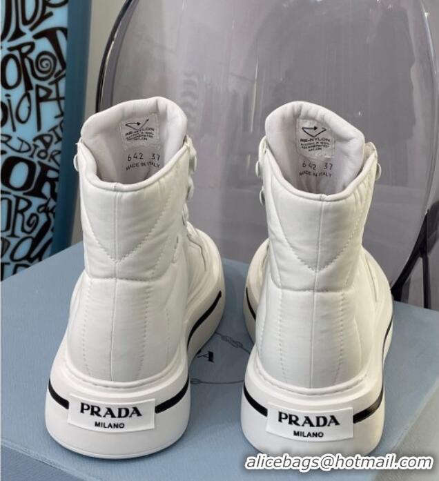 Classic Practical Prada Macro Re-Nylon and Brushed Leather High-Top Sneakers 091823 White