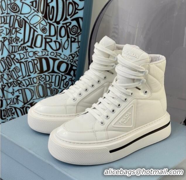 Classic Practical Prada Macro Re-Nylon and Brushed Leather High-Top Sneakers 091823 White