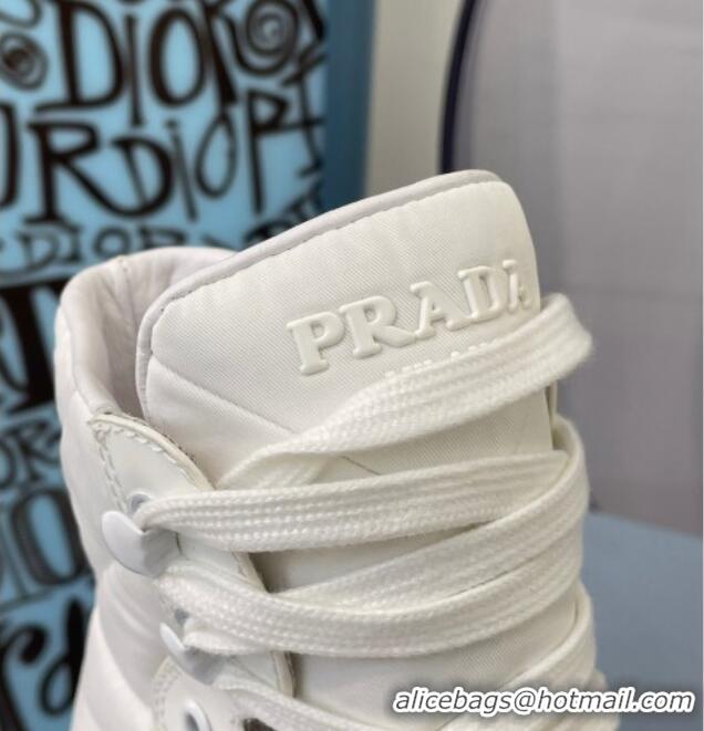 Classic Practical Prada Macro Re-Nylon and Brushed Leather High-Top Sneakers 091823 White