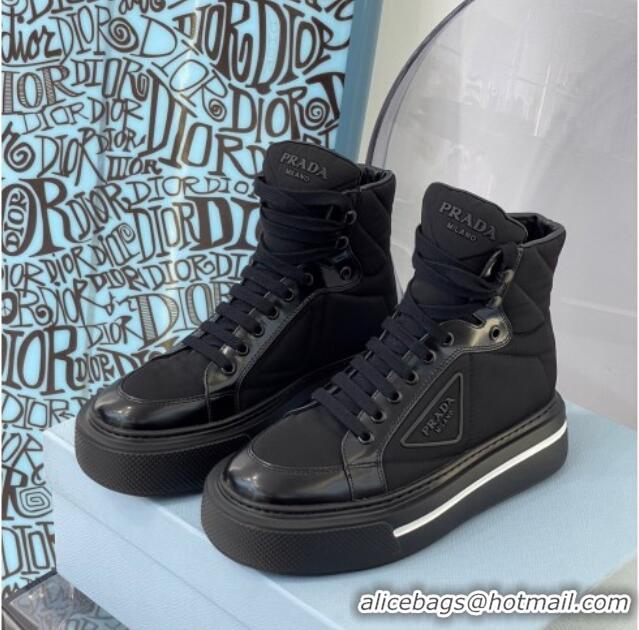 Best Luxury Prada Macro Re-Nylon and Brushed Leather High-Top Sneakers 091823 Black